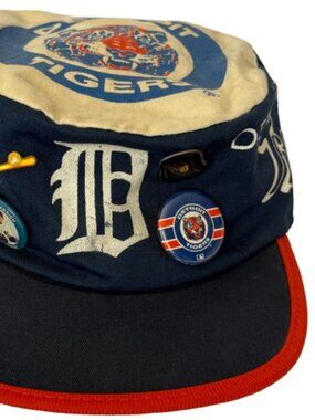 VINTAGE 80s DETROIT TIGERS CAP HAT MENS S/M MLB BASEBALL PIN BUTTON MADE IN USA